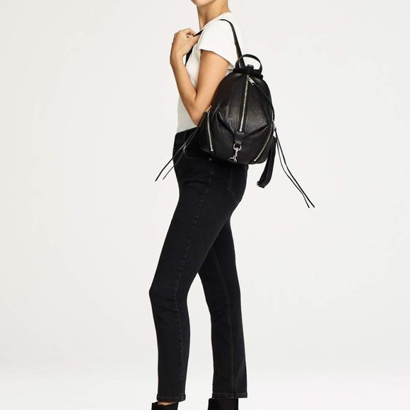 ❤️ NWT Rebecca Minkoff Julian Medium Leather Backpack BLACK BLACK AUTHENTIC main image 12
